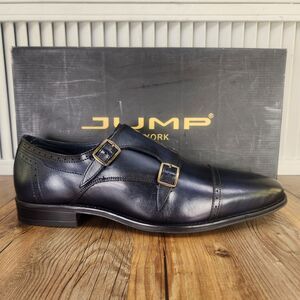 Jump New York Manolo Double Monk Strap Dress Shoes Men Sz 10 M Navy Blue Leather